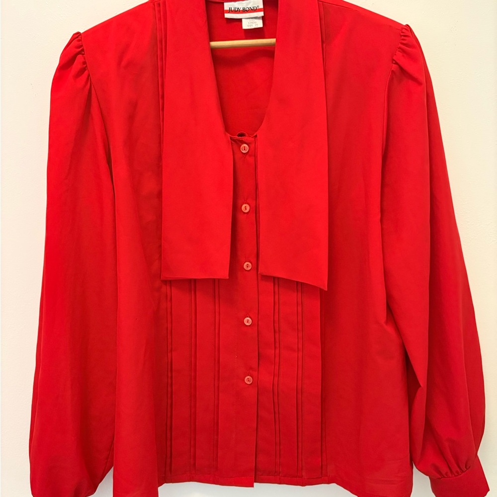Vintage Judy Bond Red Button-Up Blouse Style 17820 Size 16 - Picture 7 of 11